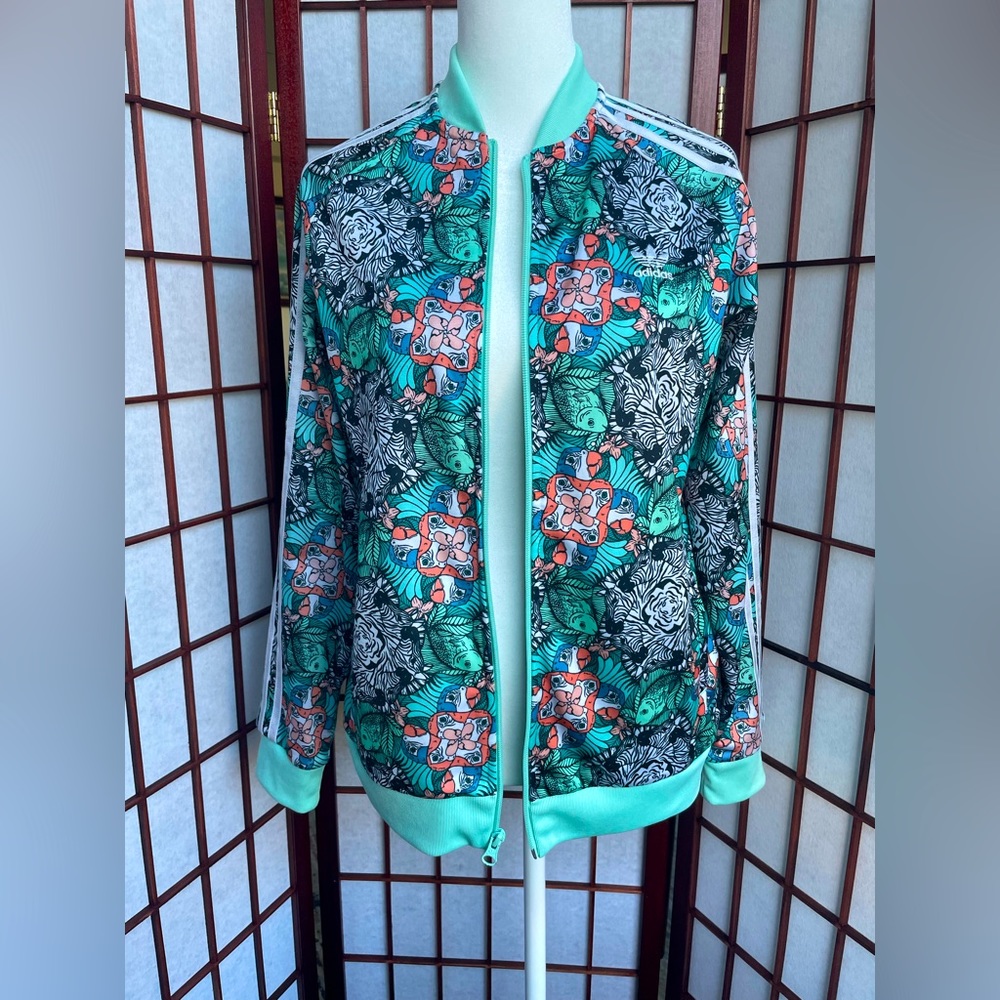 Adidas Girls Youth Track Jacket White Green Zoo D98902 Spring Animals Juniors